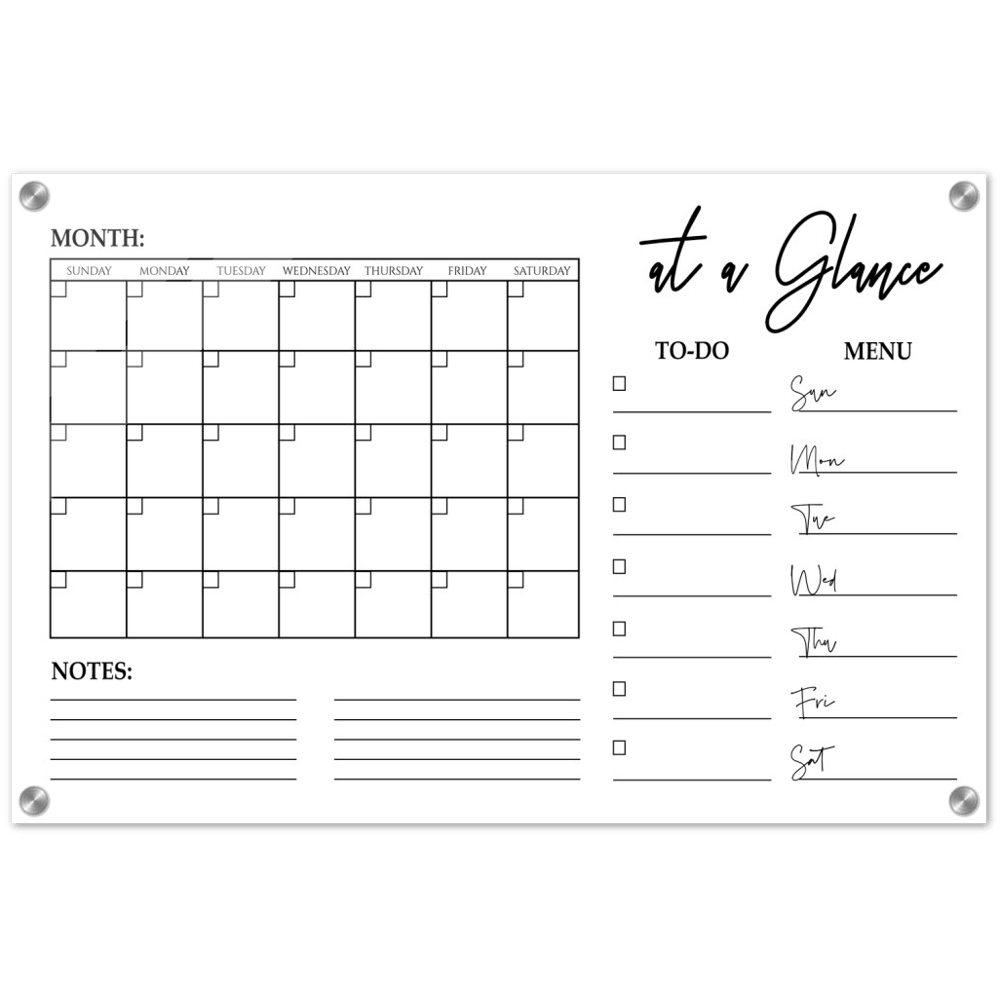 At A Glance Dry Erase Monthly Calendar, Monthly and Weekly Wall Calendar, Personalized Note Board, Acrylic Print