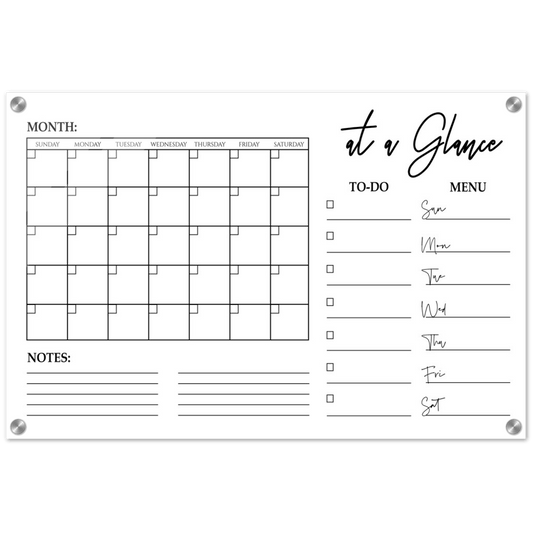 At A Glance Dry Erase Monthly Calendar, Monthly and Weekly Wall Calendar, Personalized Note Board, Acrylic Print