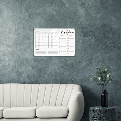 At A Glance Dry Erase Monthly Calendar, Monthly and Weekly Wall Calendar, Personalized Note Board, Acrylic Print