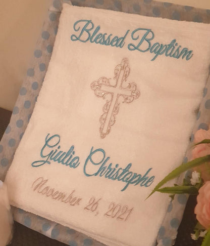 Baby Baptism Towel (Ideal for Christening / Communions / Baby Shower Gift / New Born Baby Gift / Keepsake gifts)