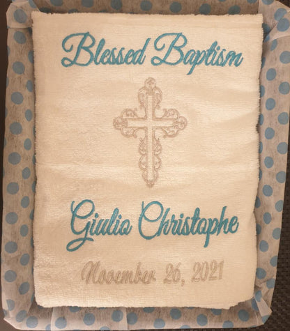 Baby Baptism Towel (Ideal for Christening / Communions / Baby Shower Gift / New Born Baby Gift / Keepsake gifts)