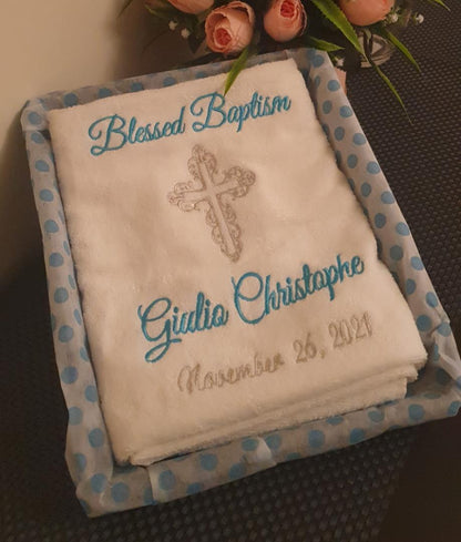 Baby Baptism Towel (Ideal for Christening / Communions / Baby Shower Gift / New Born Baby Gift / Keepsake gifts)