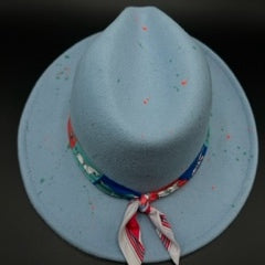 Baby blue fedora with splashes