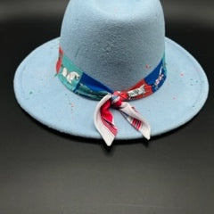 Baby blue fedora with splashes