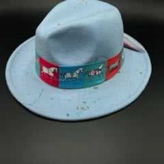 Baby blue fedora with splashes