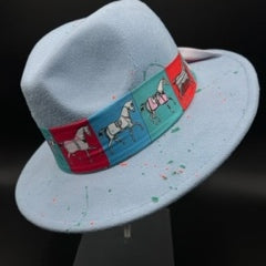 Baby blue fedora with splashes