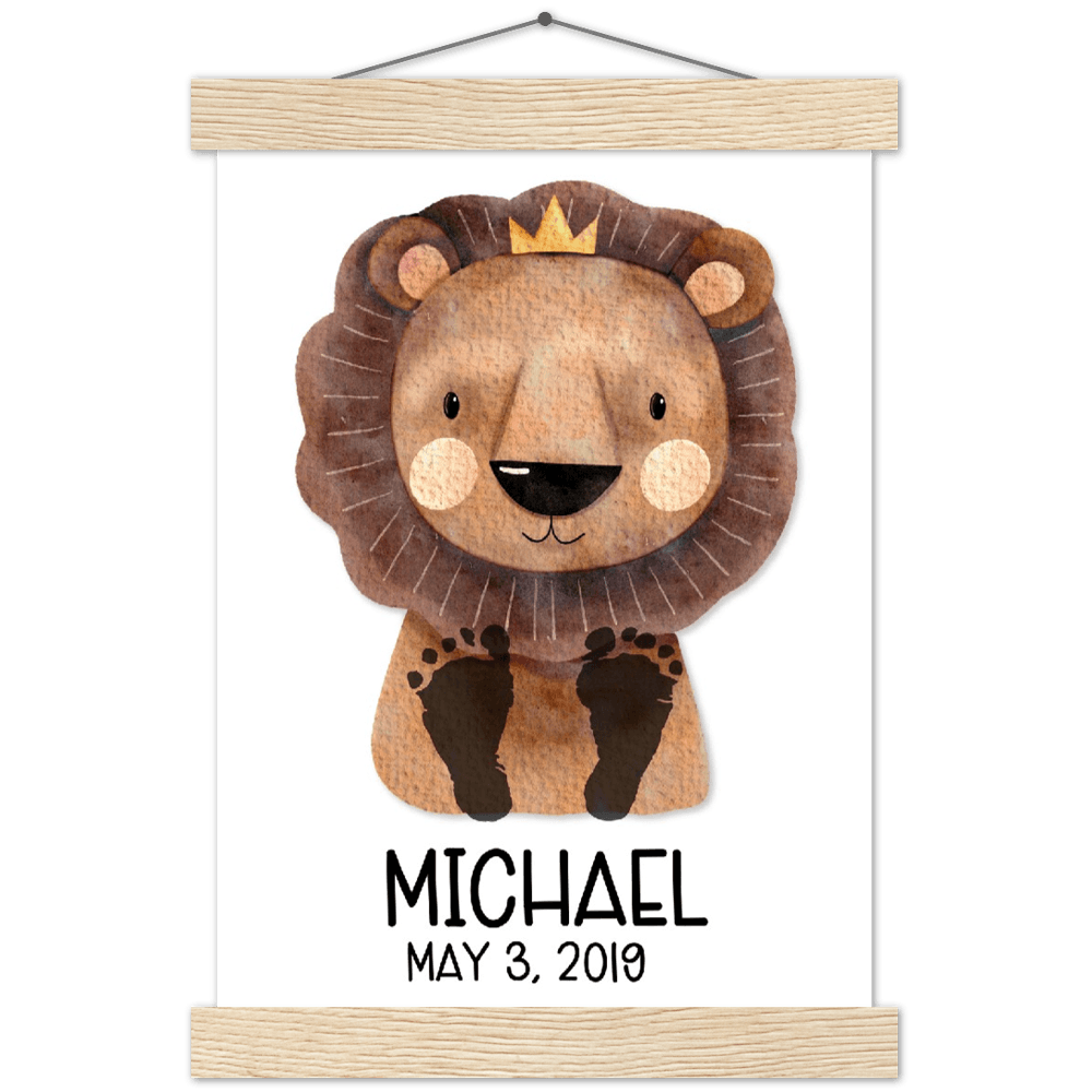 Baby Footprints Personalized Hanging Poster - Lion (A4 21x29.7 cm 8x12)