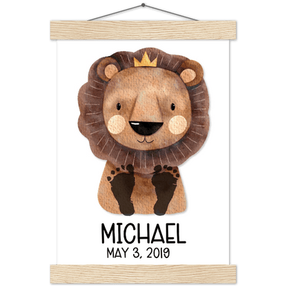 Baby Footprints Personalized Hanging Poster - Lion (A4 21x29.7 cm 8x12)