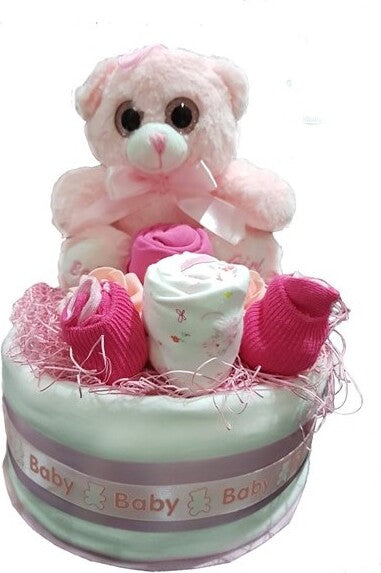 Baby Girl Nappy / Diaper Cake (1 Tier) Baby gift, new arrival, girl baby, Baby Shower gift