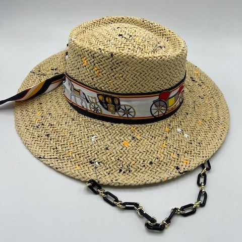 Beige paper straw beach hat with colorful splashes