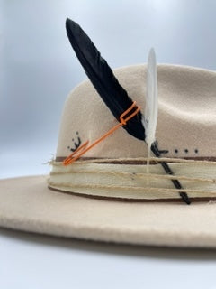 Beije fedora with matches and feathers