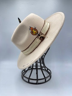 Beije fedora with matches and feathers