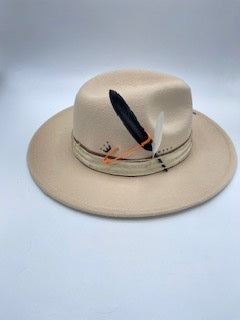 Beije fedora with matches and feathers