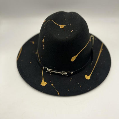 Black fedora with gold details