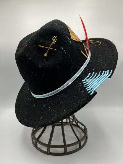 Black fedora with golden card