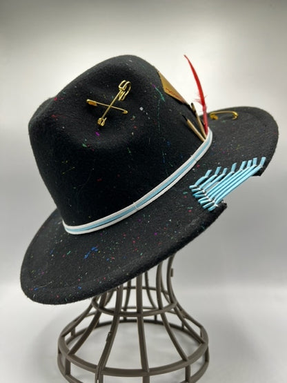 Black fedora with golden card