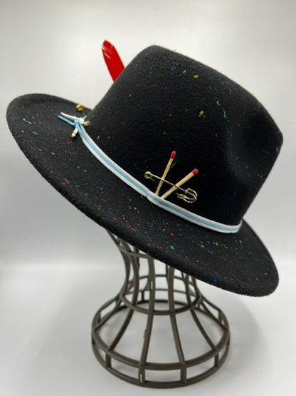 Black fedora with golden card