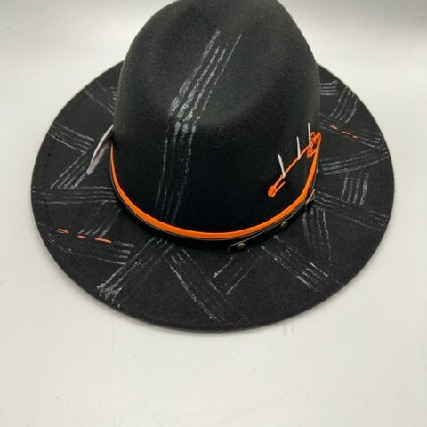 Black fedora with orange details