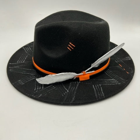 Black fedora with orange details