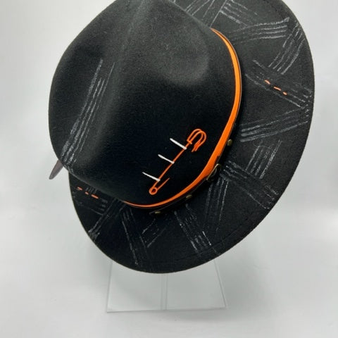 Black fedora with orange details