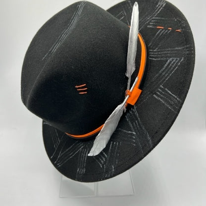 Black fedora with orange details