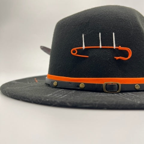 Black fedora with orange details