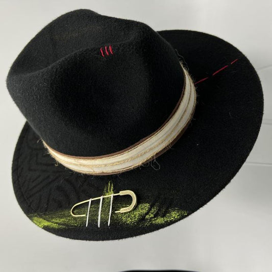 Black fedora with phosphoric green and heart