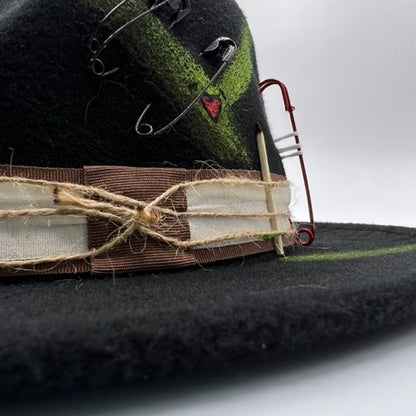 Black fedora with phosphoric green and heart