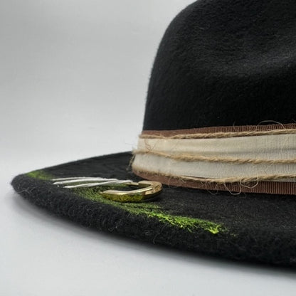 Black fedora with phosphoric green and heart