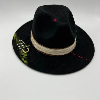 Black fedora with phosphoric green and heart