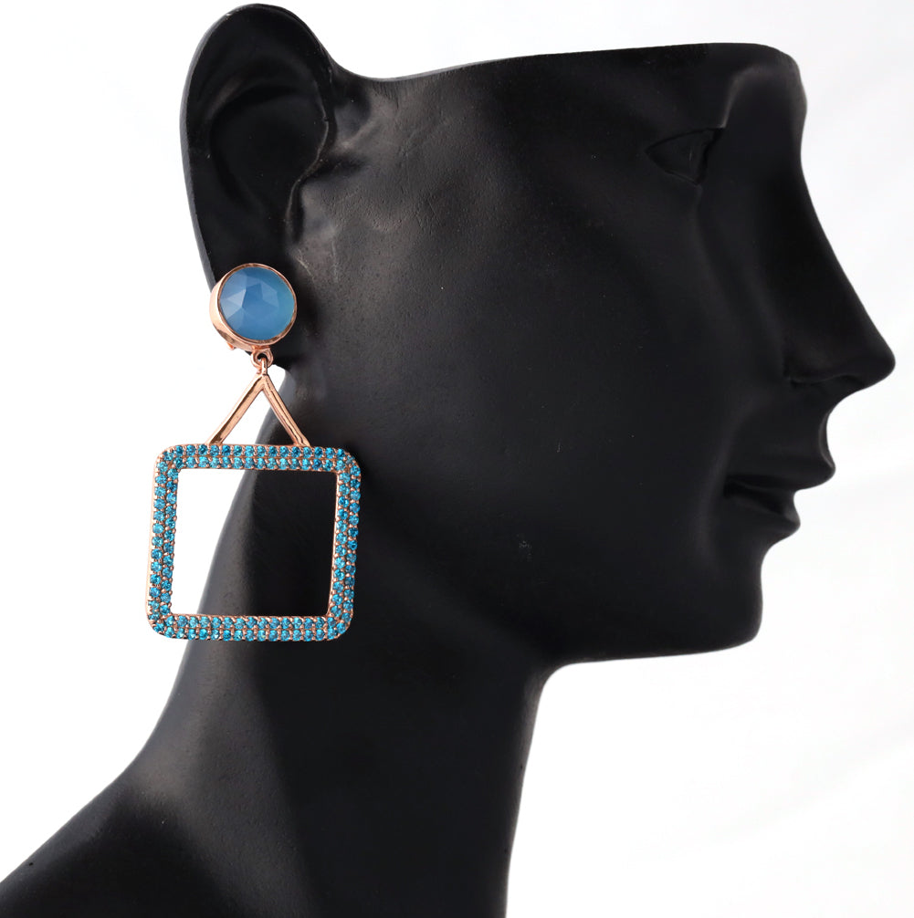 Blue Chalcedony & Blue Zircon Square Hoops Sterling Silver