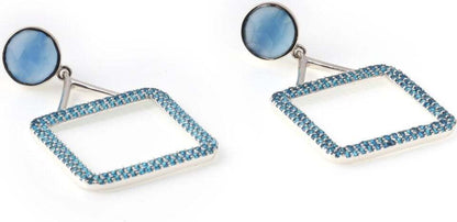 Blue Chalcedony & Blue Zircon Square Hoops Sterling Silver