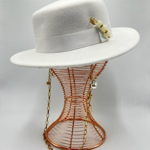 Boater white fedora