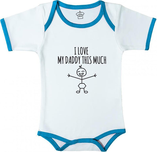 Body Suit White with Blue Trim I Heart My Daddy This Much - Age 6-12 months