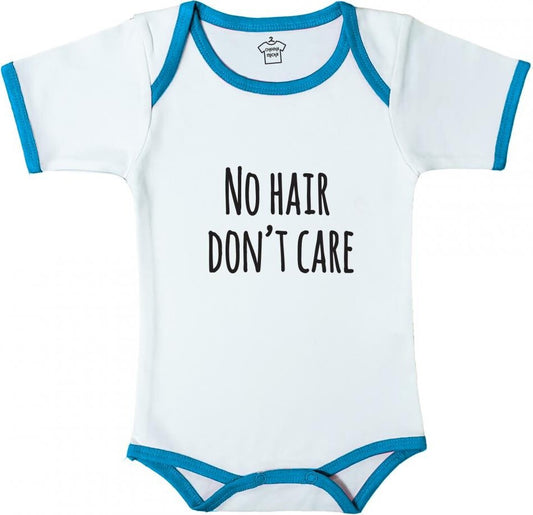 Body Suit White with Blue Trim No Hair Don’t Care - Age 6-12 months