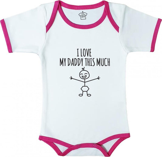 Body Suit White with Pink Trim I Heart My Daddy This Much - Age 6-12 months