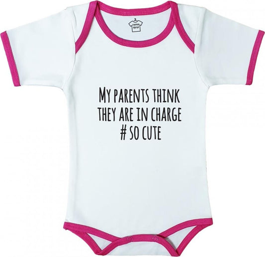 Body Suit White with Pink Trim My Parents Think They Are In Charge #socute - Age 6-12 months