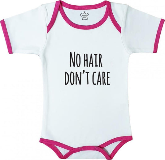 Body Suit White with Pink Trim No Hair Don’t Care - Age 6-12 months