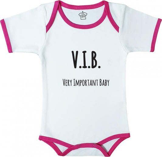 Body Suit White with Pink Trim V.I.B. Very Important Baby. - Age 6-12 months