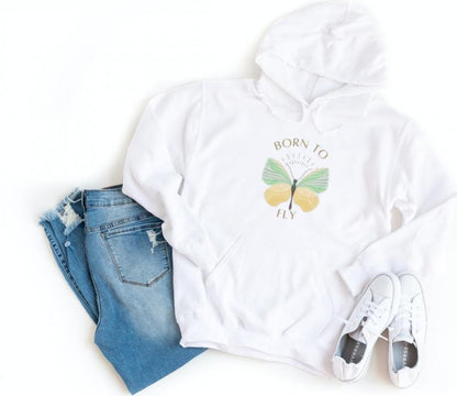 Born To Fly Inspirational Butterfly Hoodie   [White | Unisex Fit]