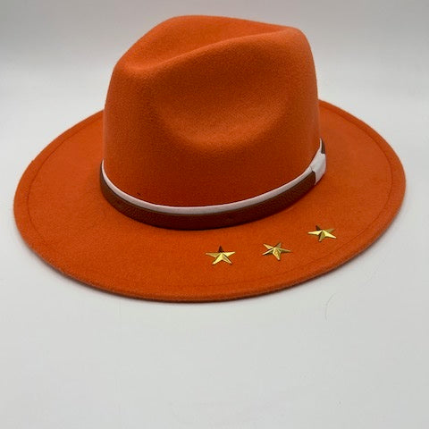 Bright orange fedora with stars