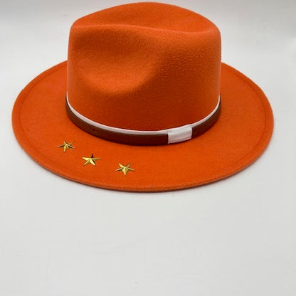 Bright orange fedora with stars