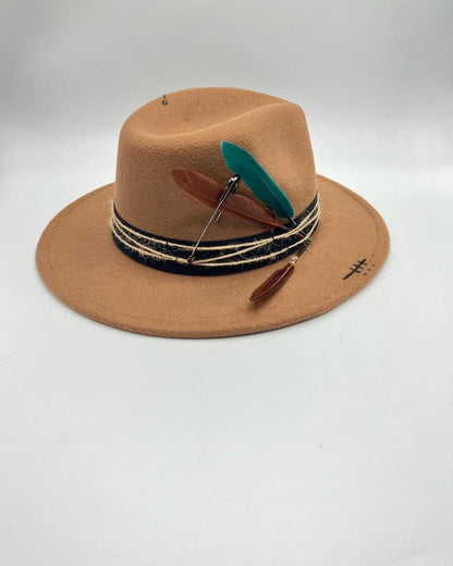 Brown fedora with green touch