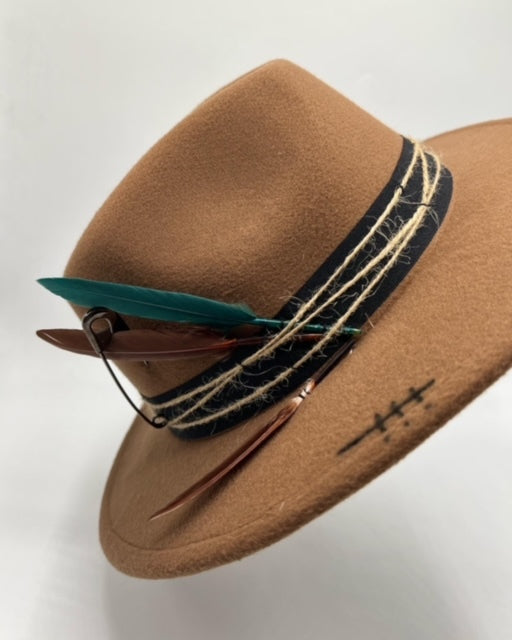 Brown fedora with green touch