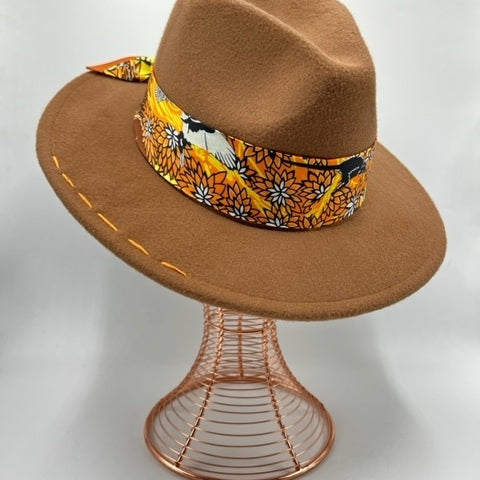 Brown fedora with orange touches