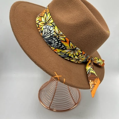 Brown fedora with orange touches