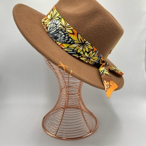 Brown fedora with orange touches