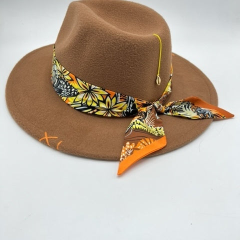 Brown fedora with orange touches