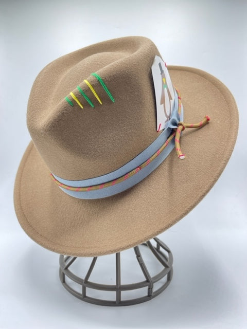 Brown trilby with unique accessories