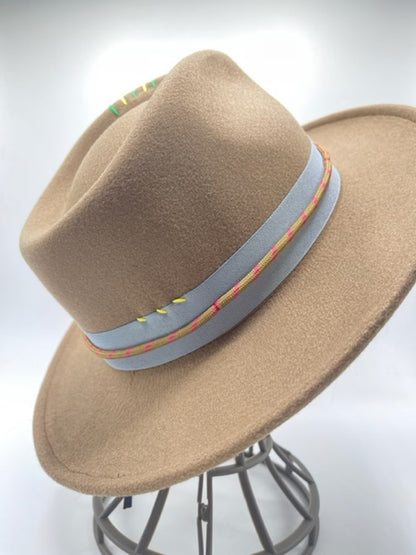 Brown trilby with unique accessories